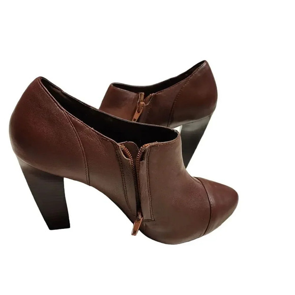 New Colin Stuart Women's Brown Leather Side Zip Ankle Block Heel Booties Size 8B - Picture 6 of 11